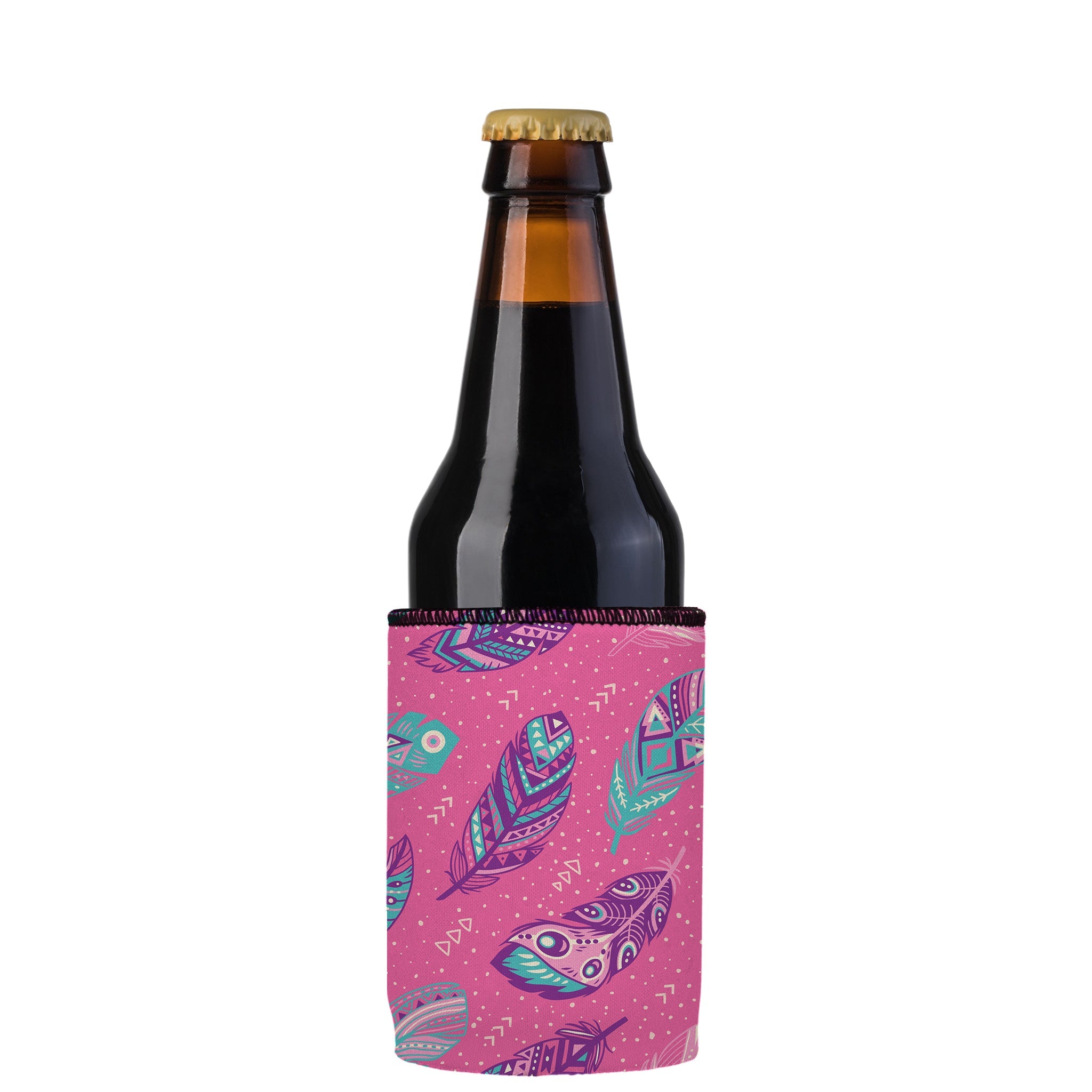 Stubbyz Pink Boho Feathers Stubby Cooler 2-Pack