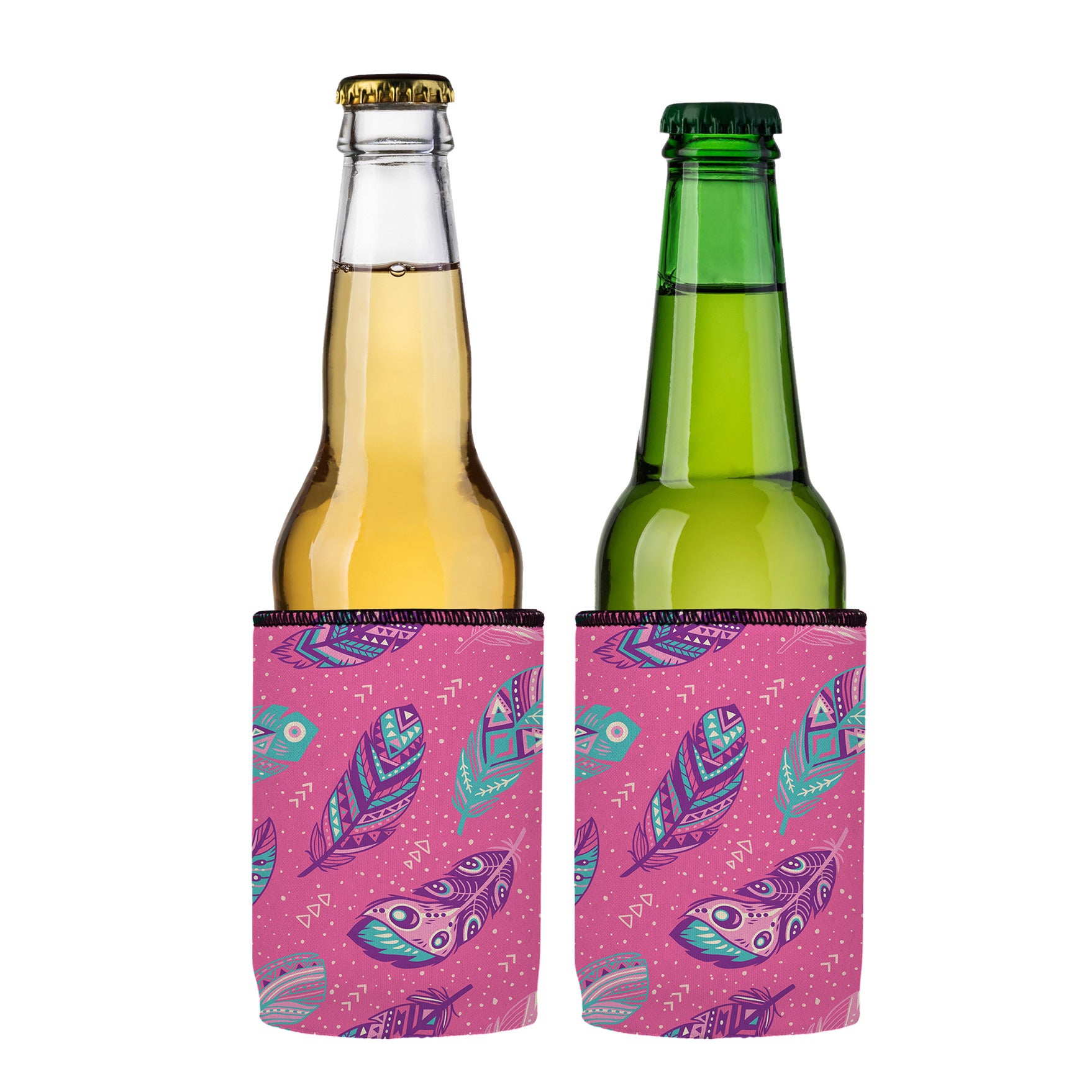Stubbyz Pink Boho Feathers Stubby Cooler 2-Pack