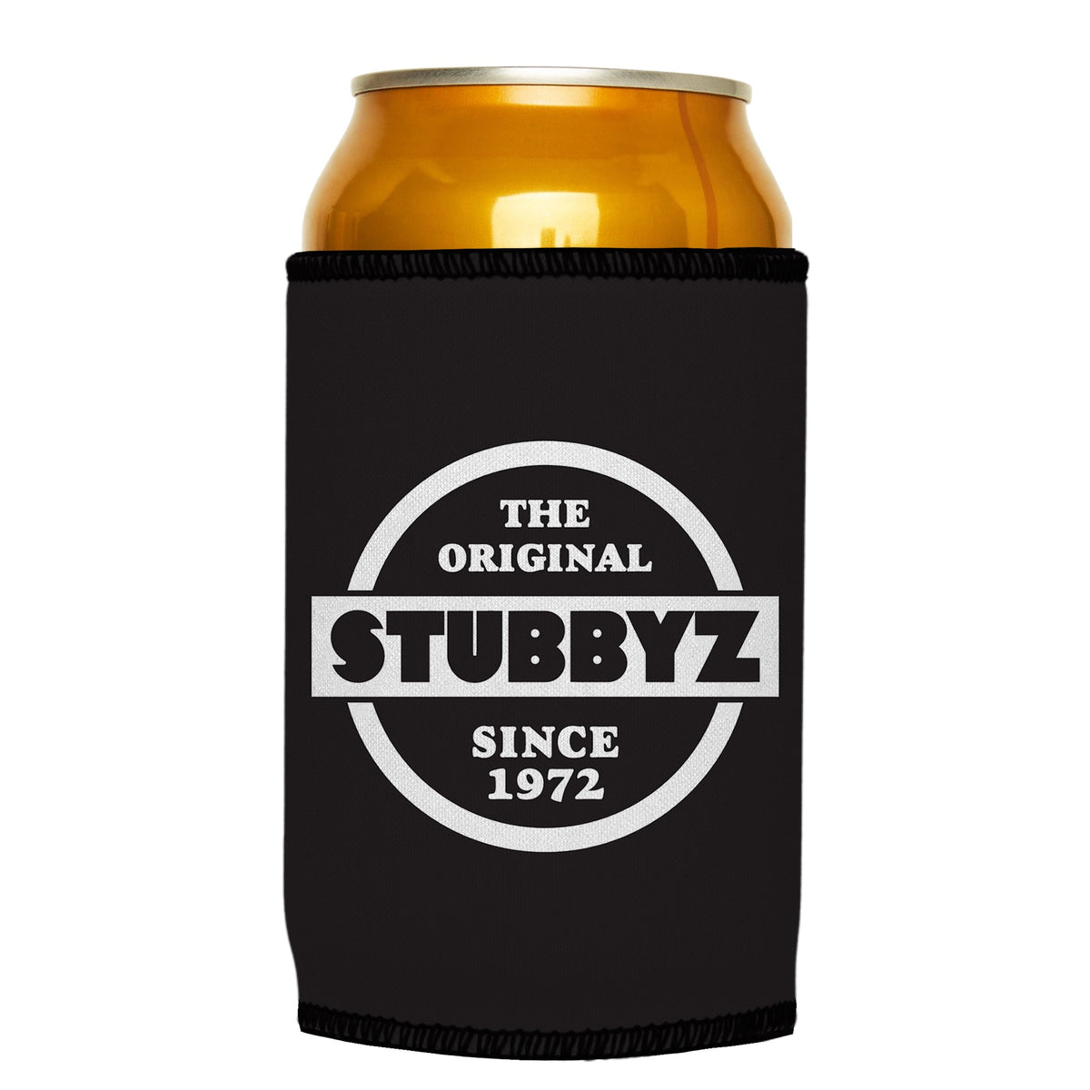 The Original (Black) Stubbyz One Size cooler on a standard can