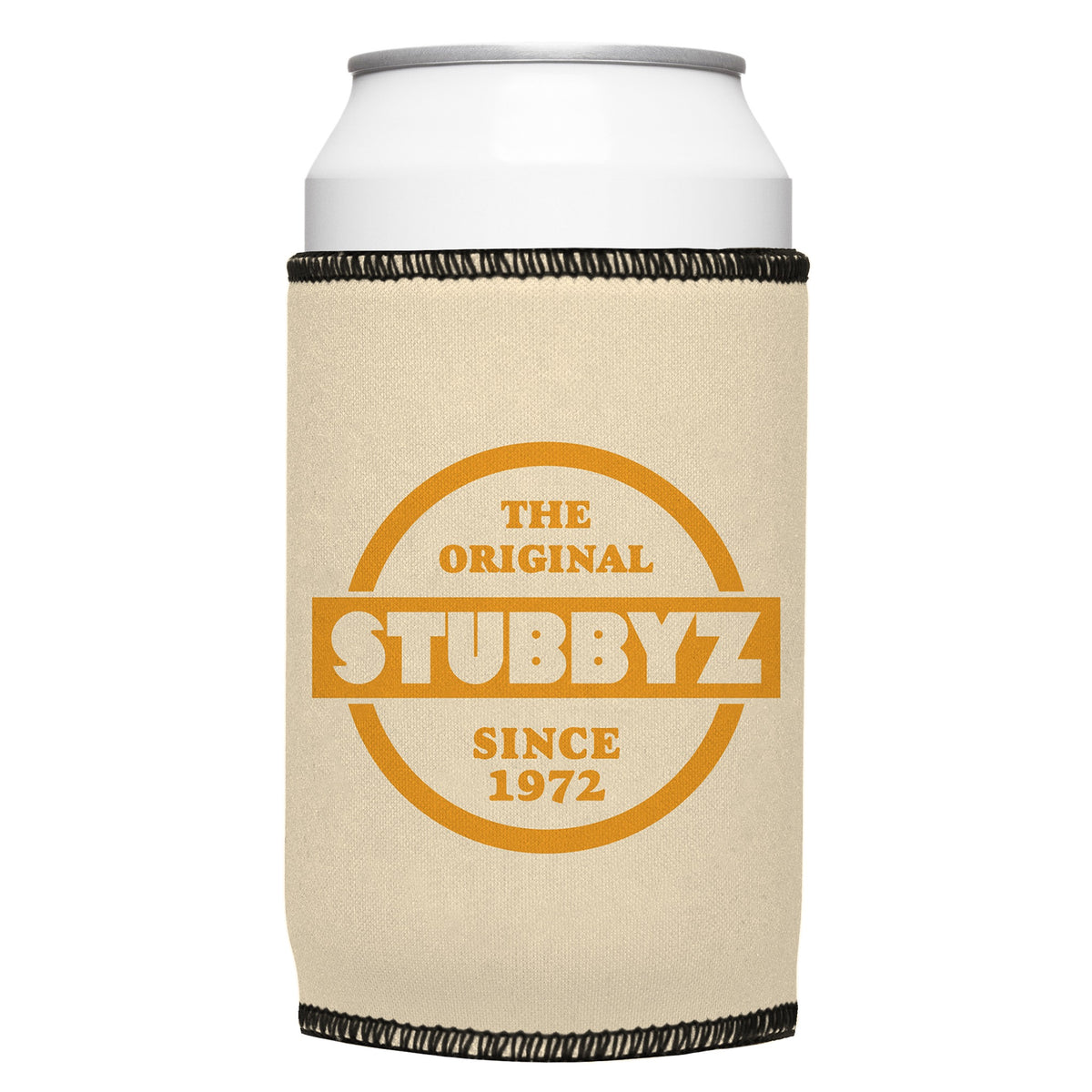 The Original (Tan) Stubbyz One Size cooler on a standard bottle