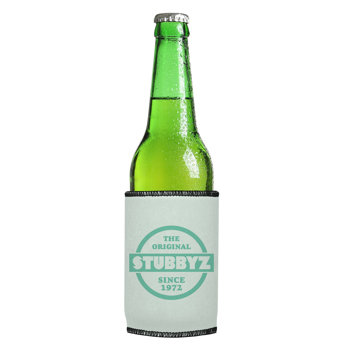 The Original (Mint) Stubbyz One Size cooler on a slim Euro-style bottle