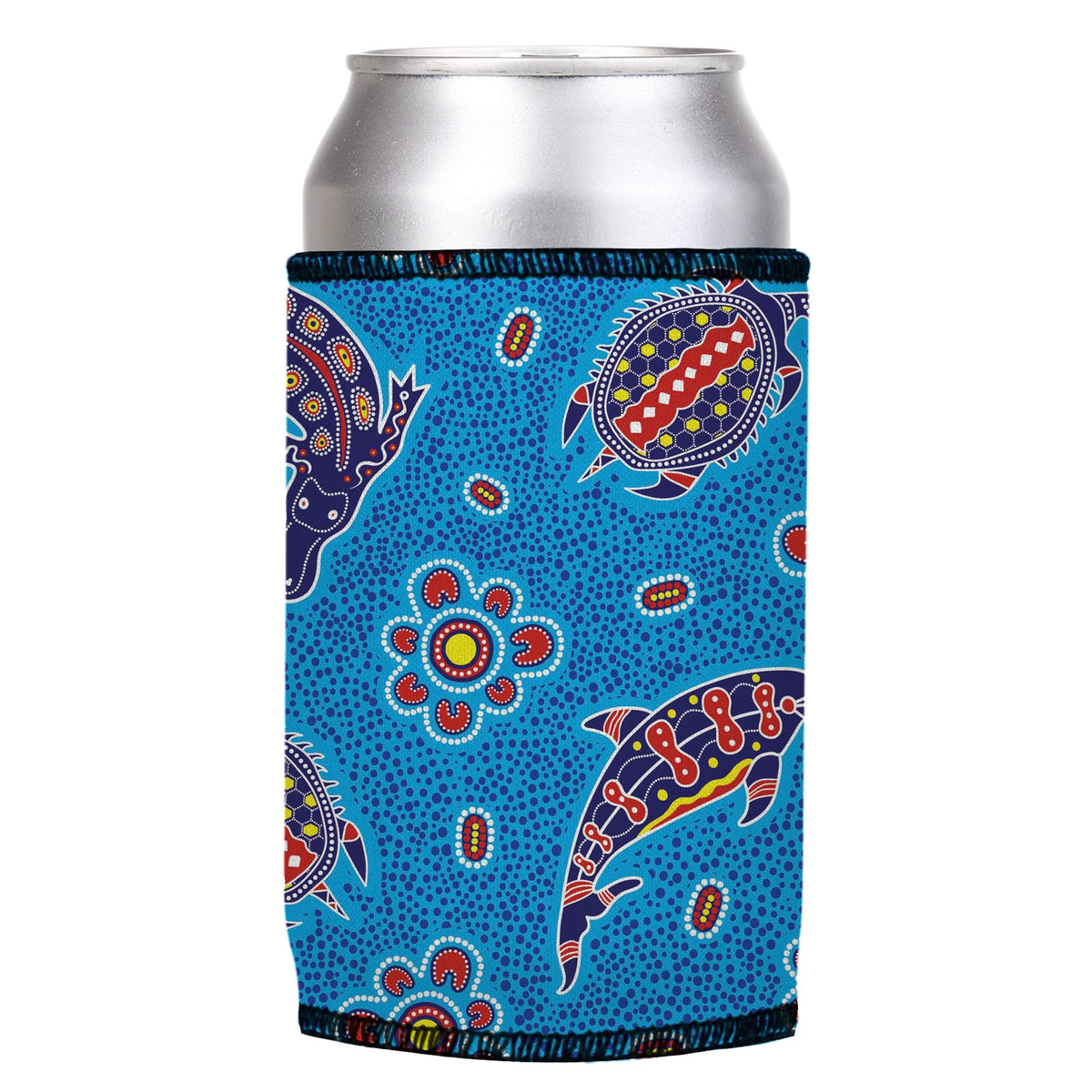 Australian Sea Stubbyz One Size cooler on a standard can, angled view