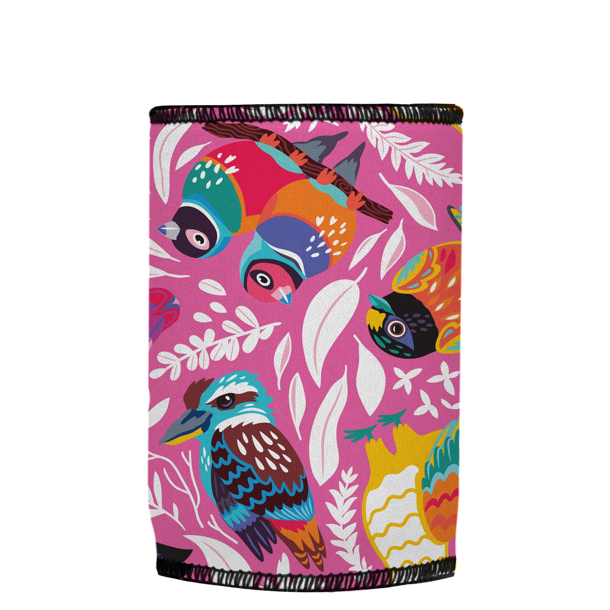 Aussie Birds Stubbyz One Size baseless stubby cooler, shown flat