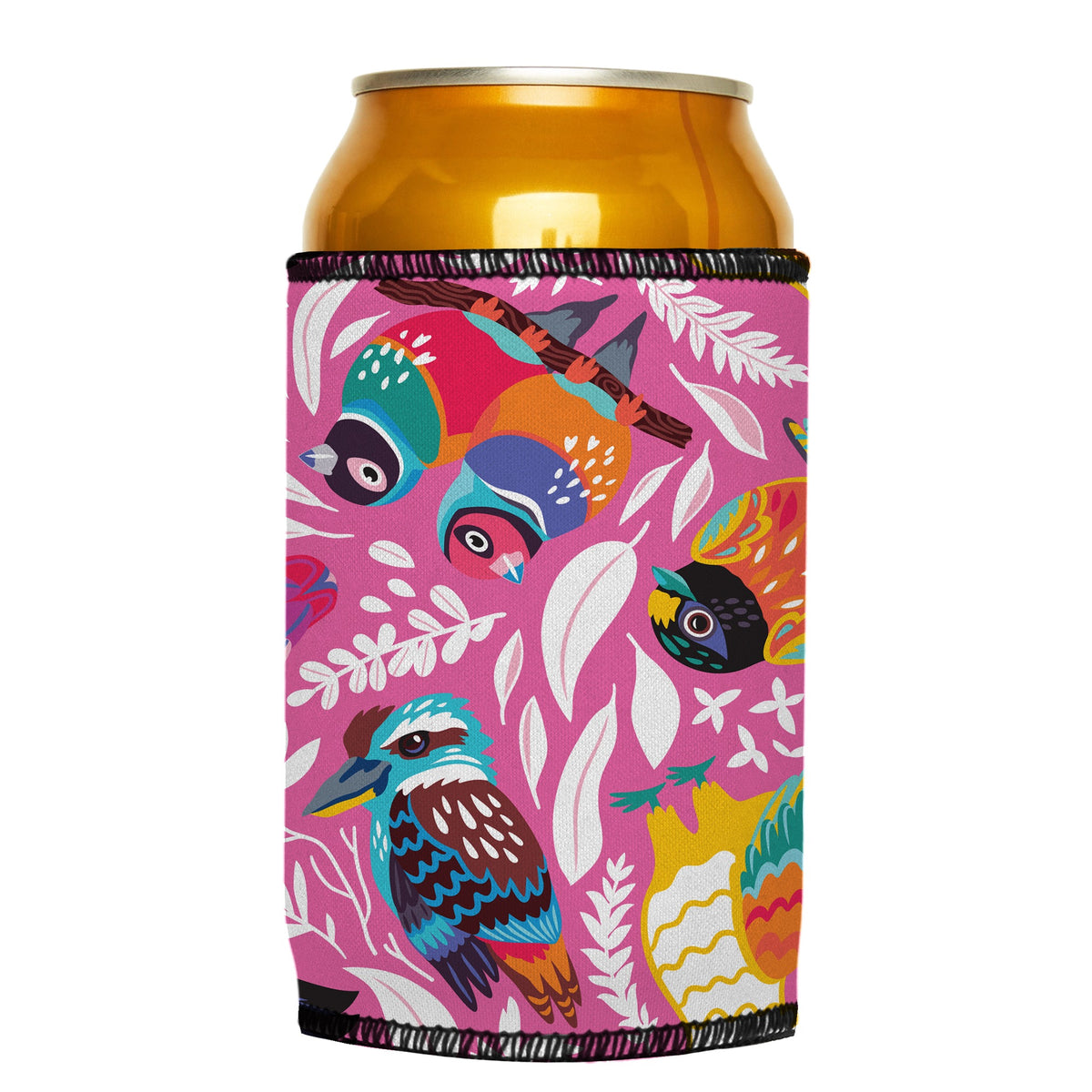 Aussie Birds Stubbyz One Size cooler on a standard can
