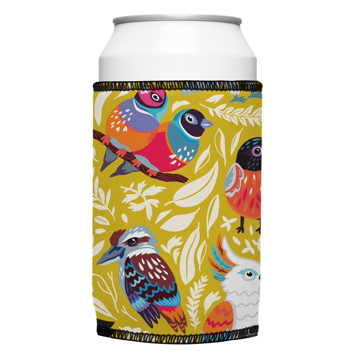 Aussie Birds II Stubbyz One Size cooler on a standard bottle