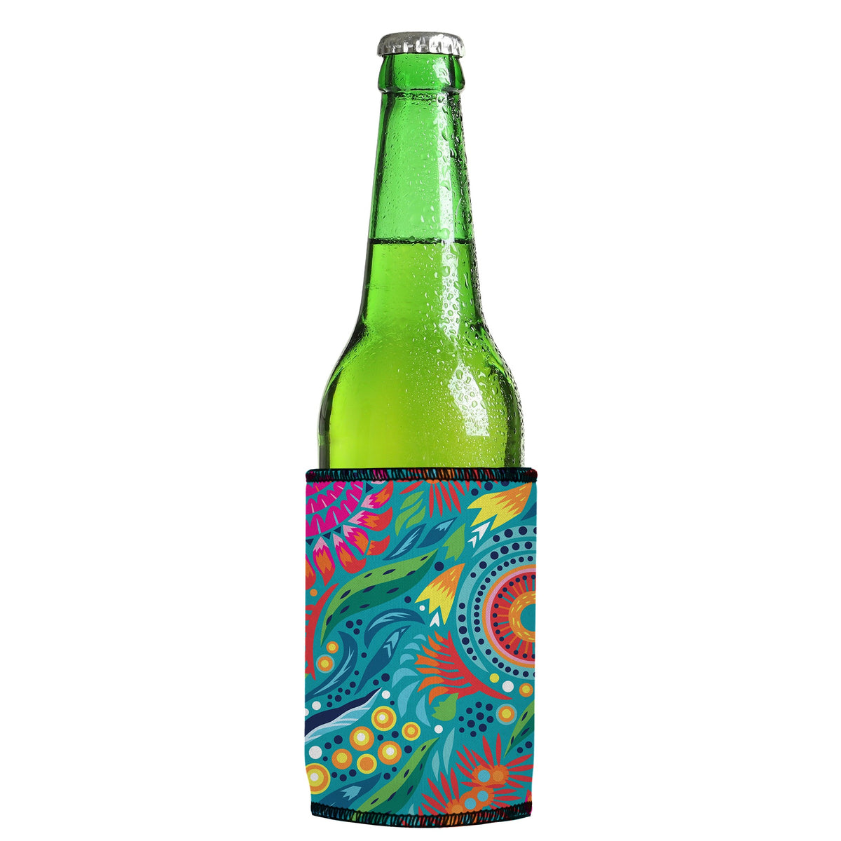 Australian Flowers II Stubbyz One Size cooler on a slim Euro-style bottle