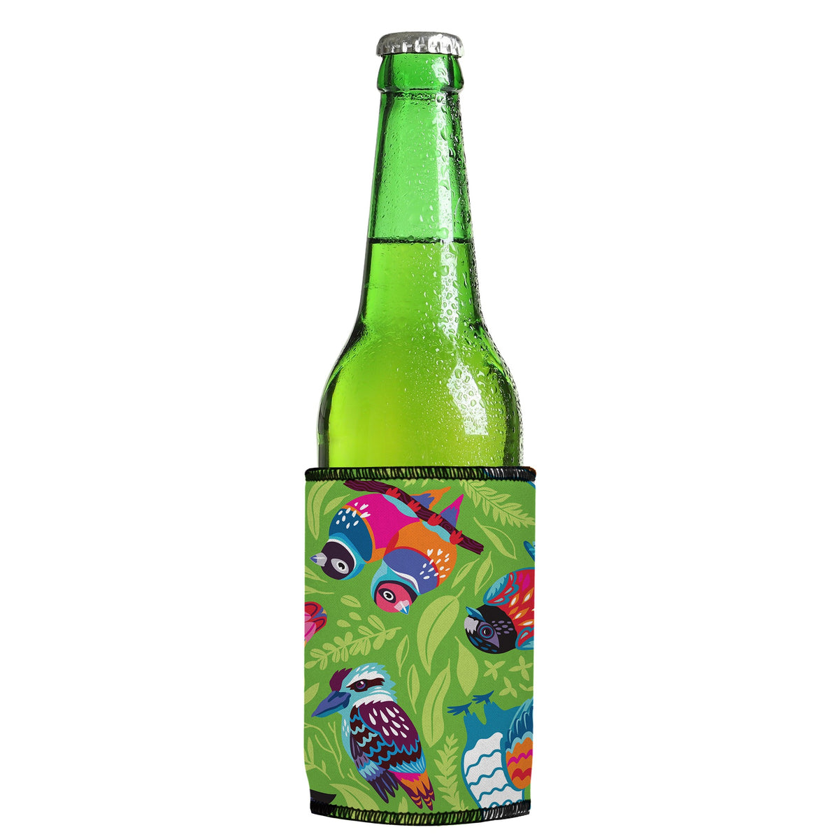 Aussie Birds III Stubbyz One Size cooler on a slim Euro-style bottle