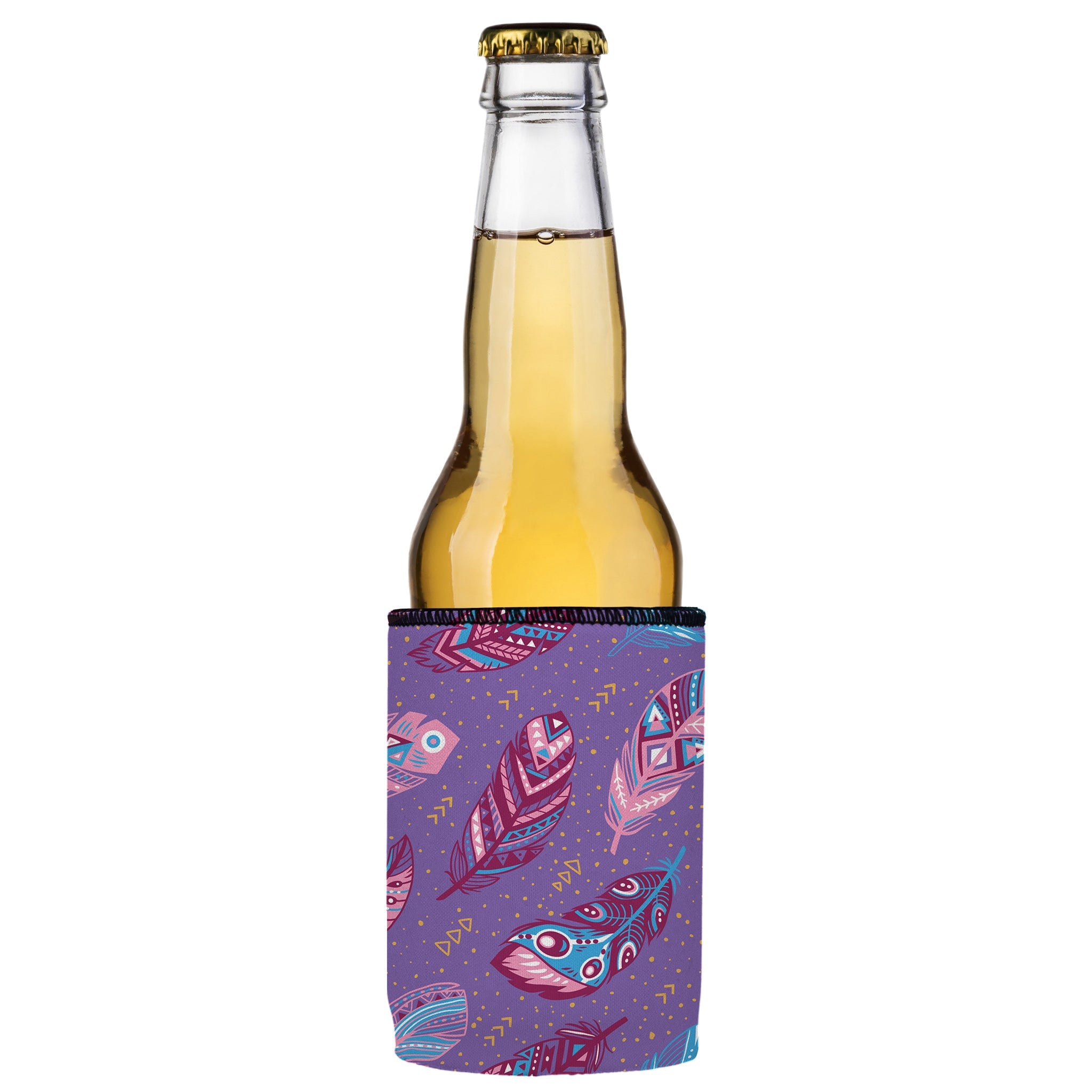 Stubbyz Purple Boho Feathers Stubby Cooler 3-Pack