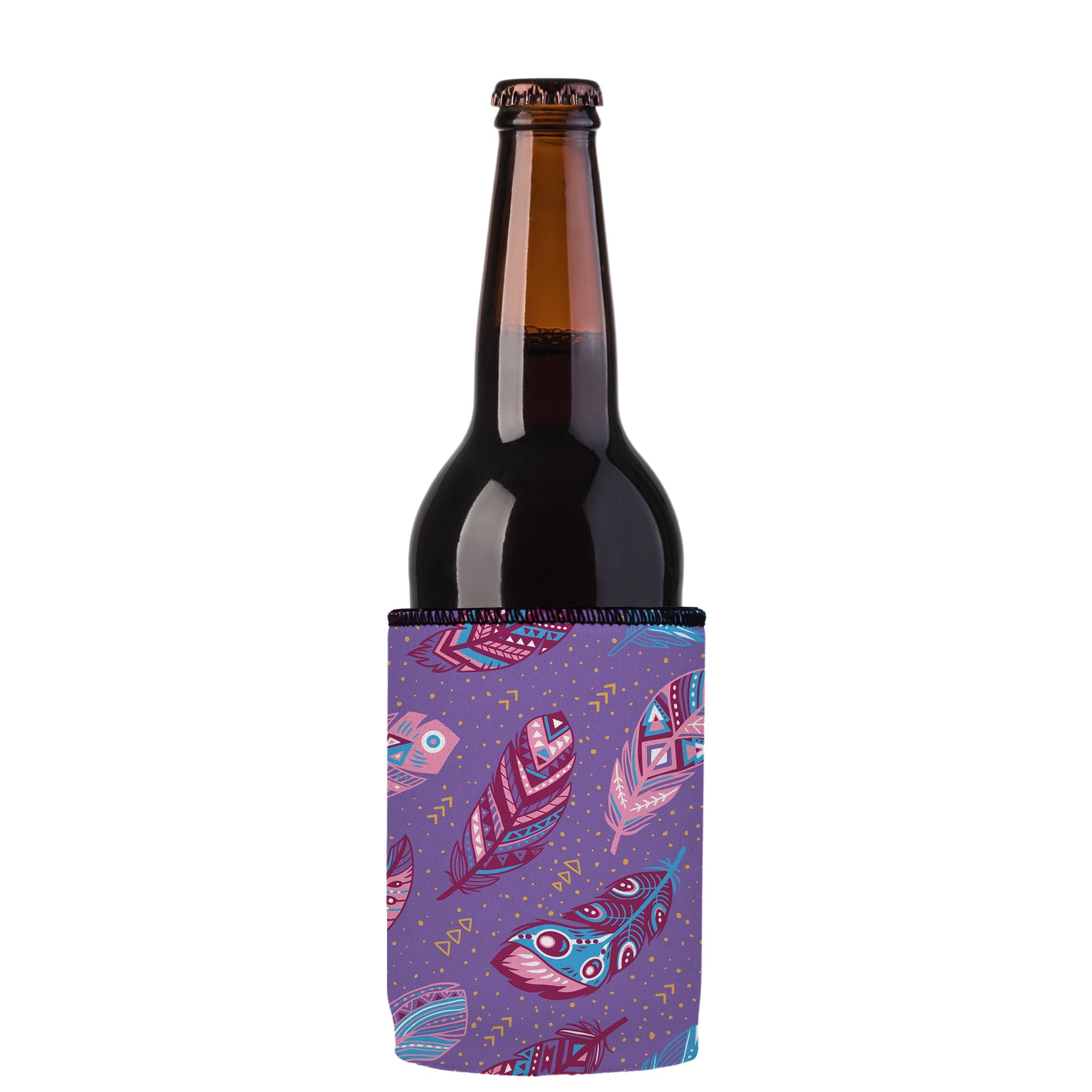 Stubbyz Purple Boho Feathers Stubby Cooler 3-Pack