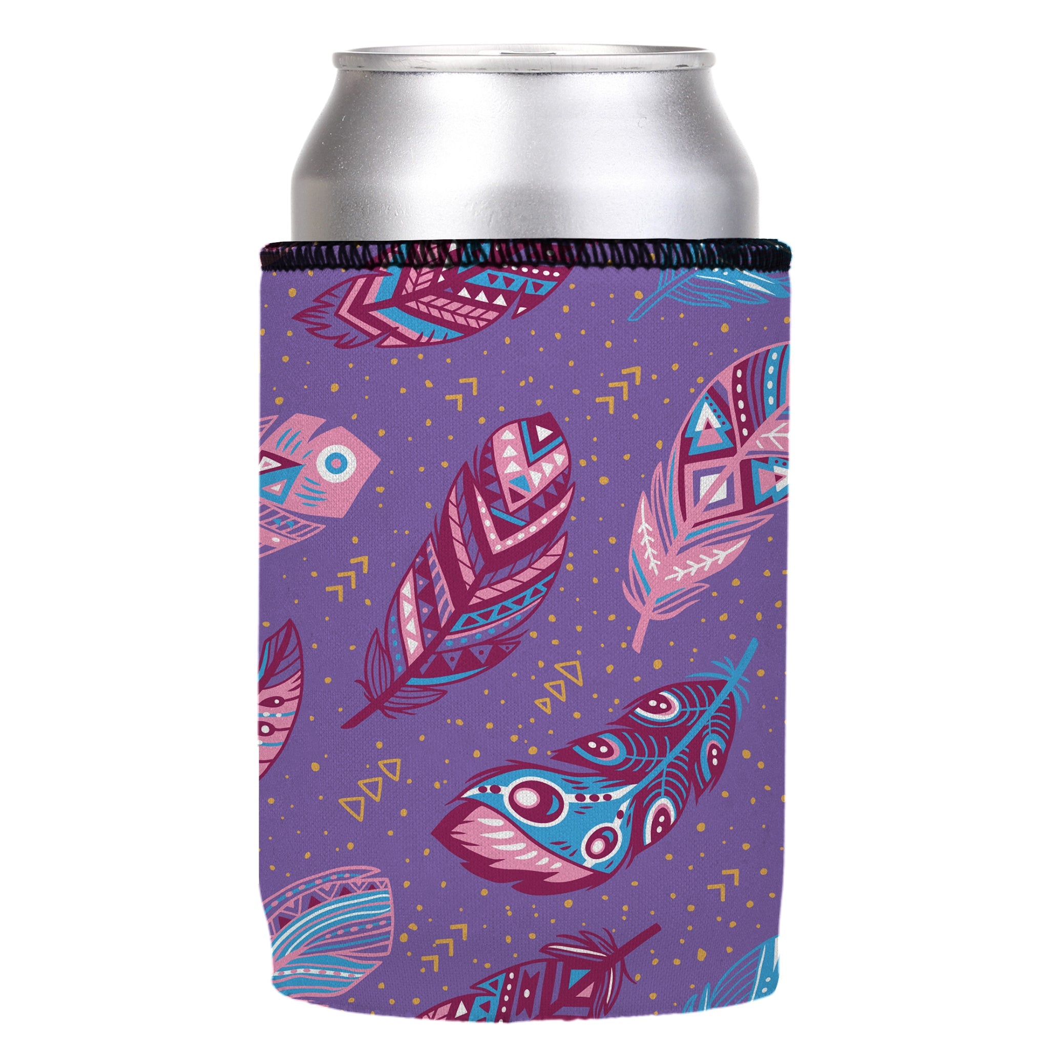 Stubbyz Purple Boho Feathers Stubby Cooler 3-Pack
