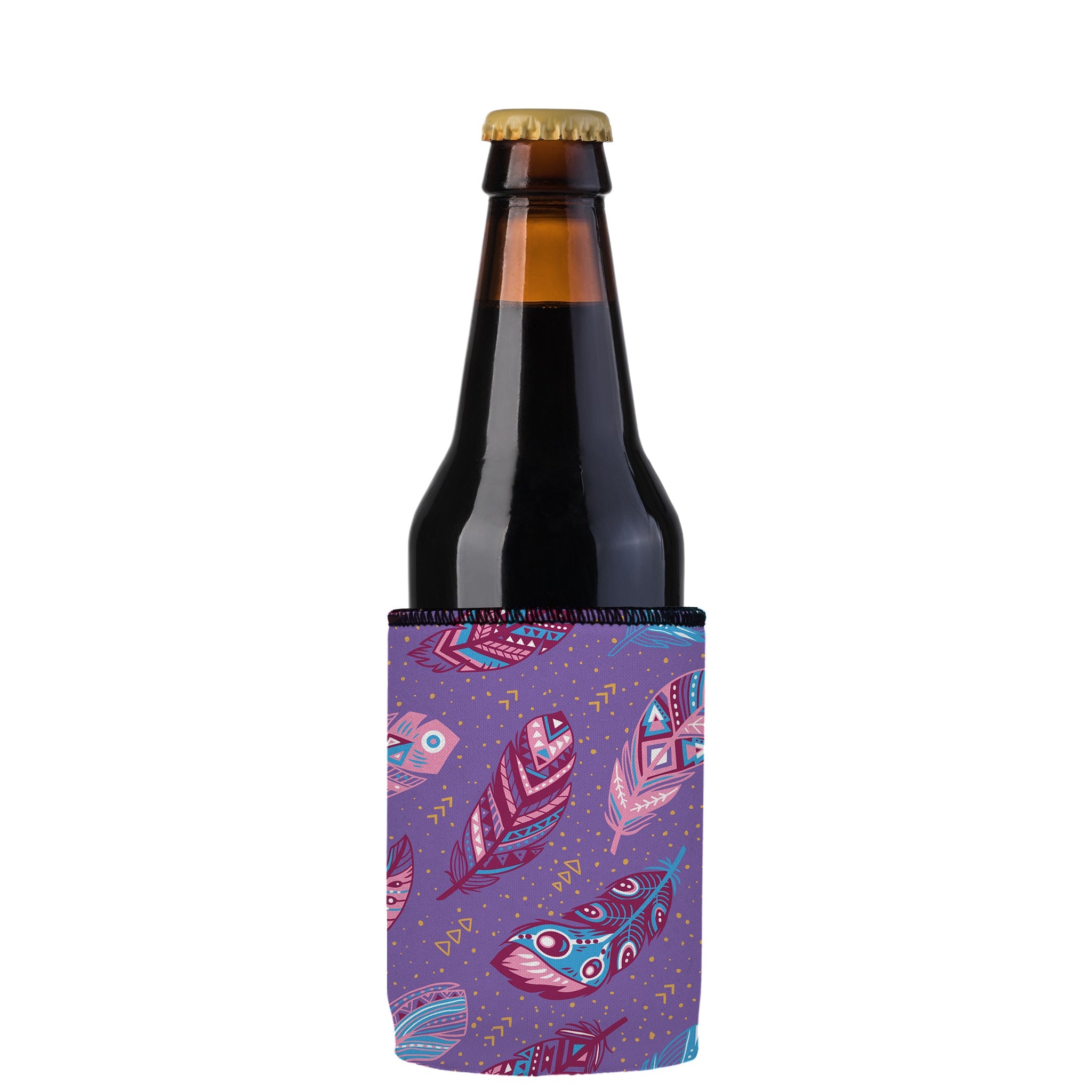 Stubbyz Purple Boho Feathers Stubby Cooler 3-Pack