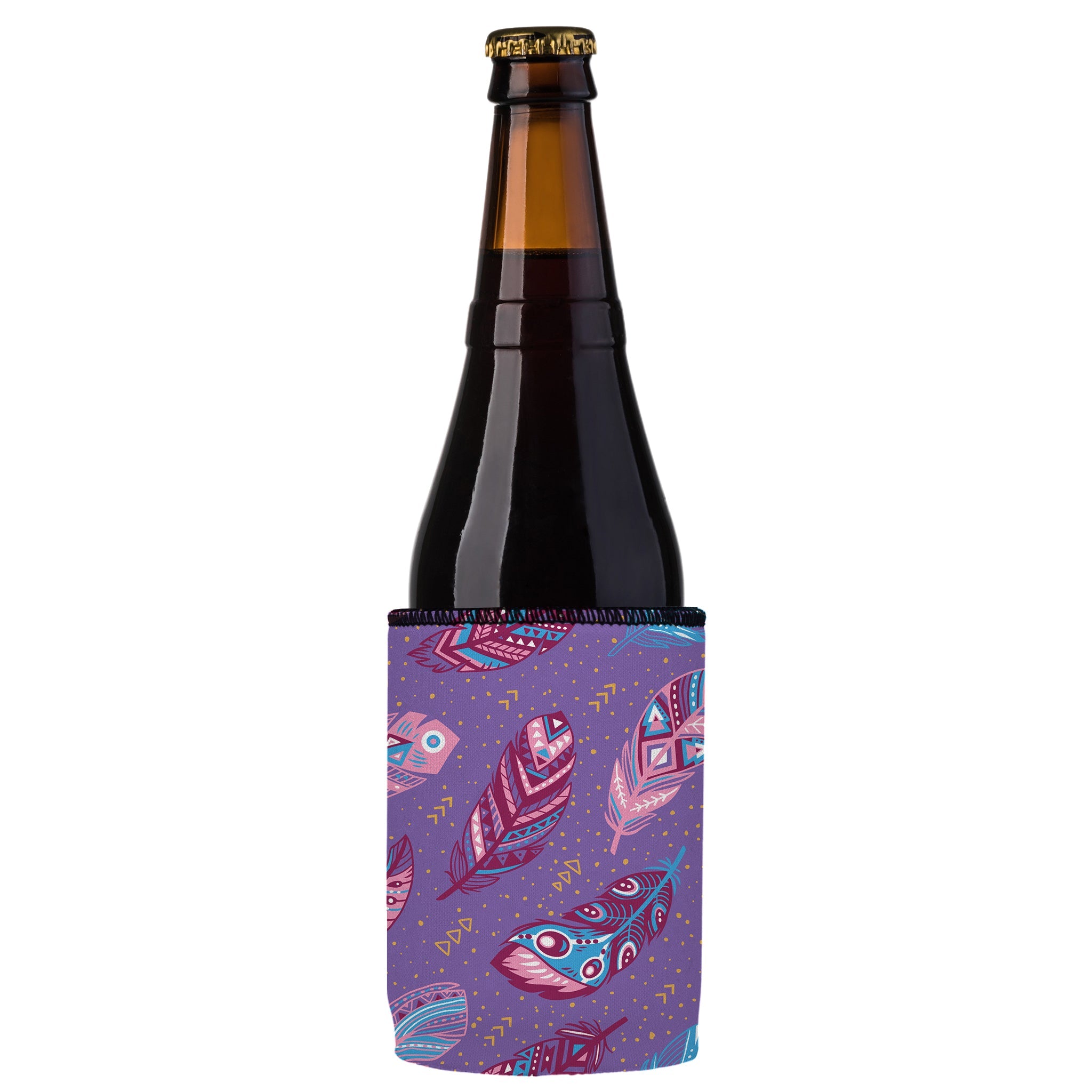 Stubbyz Purple Boho Feathers Stubby Cooler 3-Pack