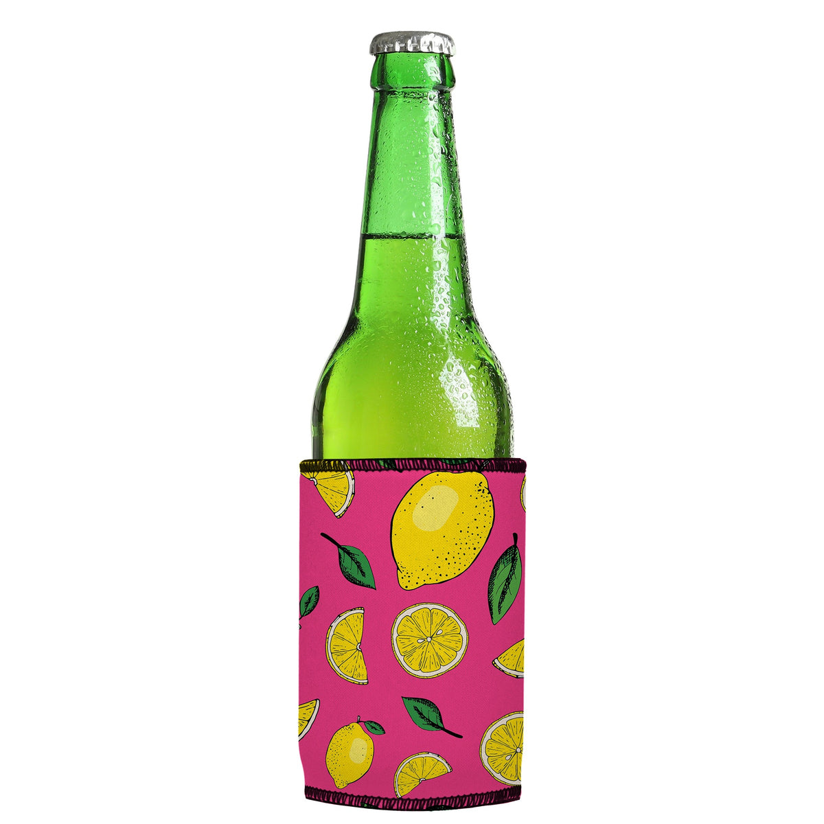Lots-O-Lemons Stubbyz One Size cooler on a slim Euro-style bottle