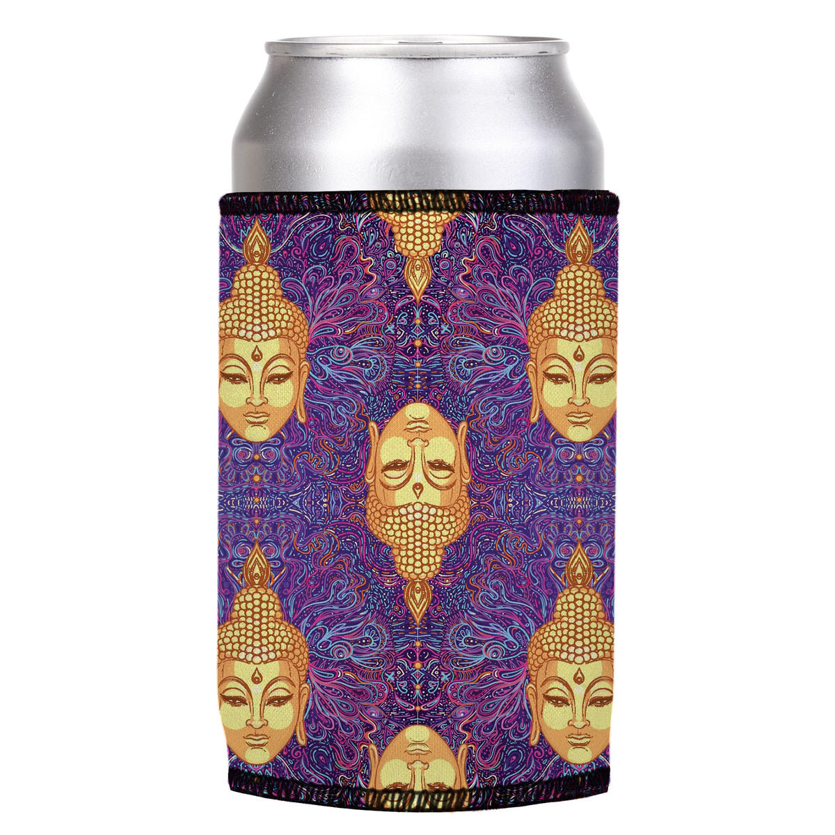 Gautama Buddha Stubbyz One Size cooler on a standard can, angled view