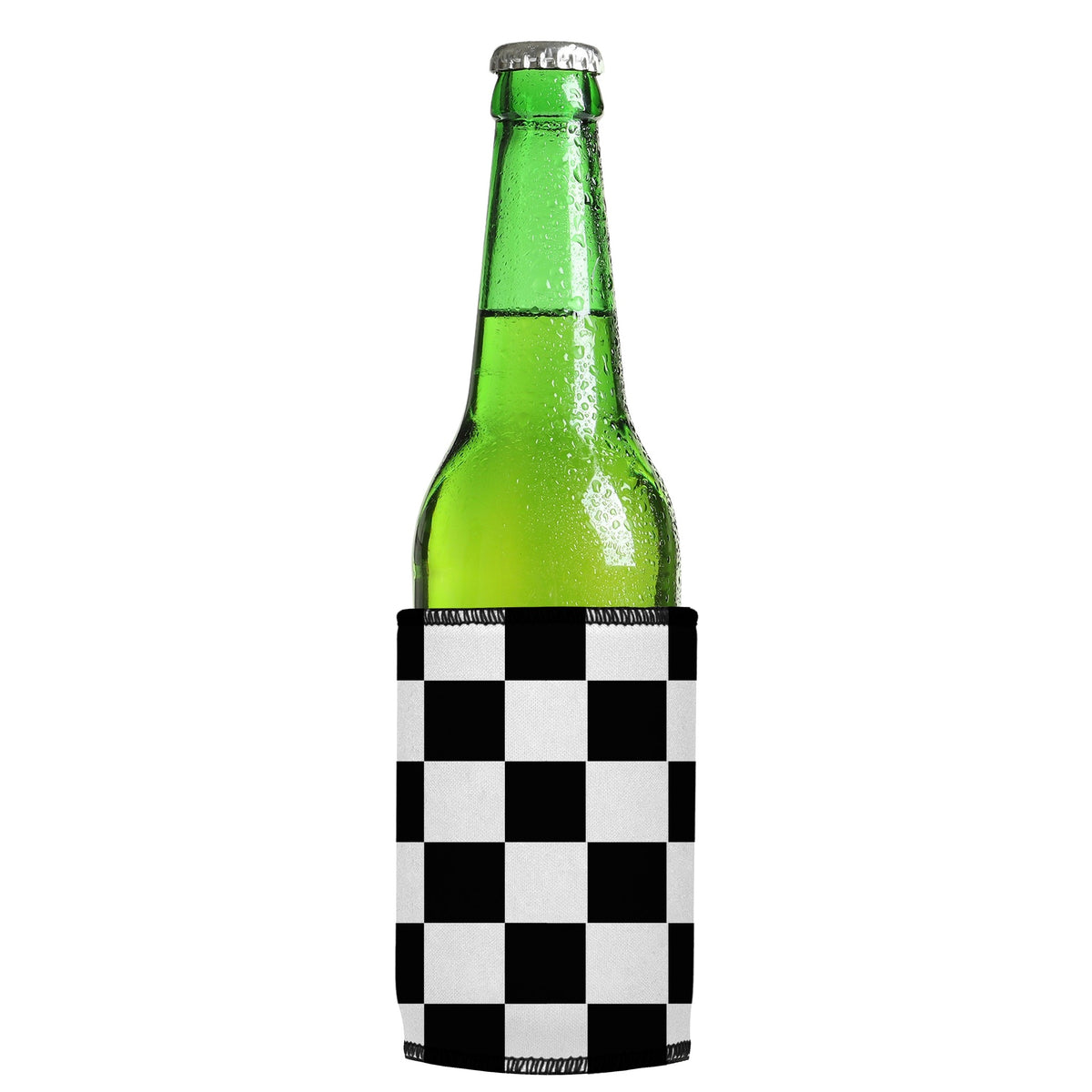 Large Checkerboard Stubbyz One Size cooler on a slim Euro-style bottle