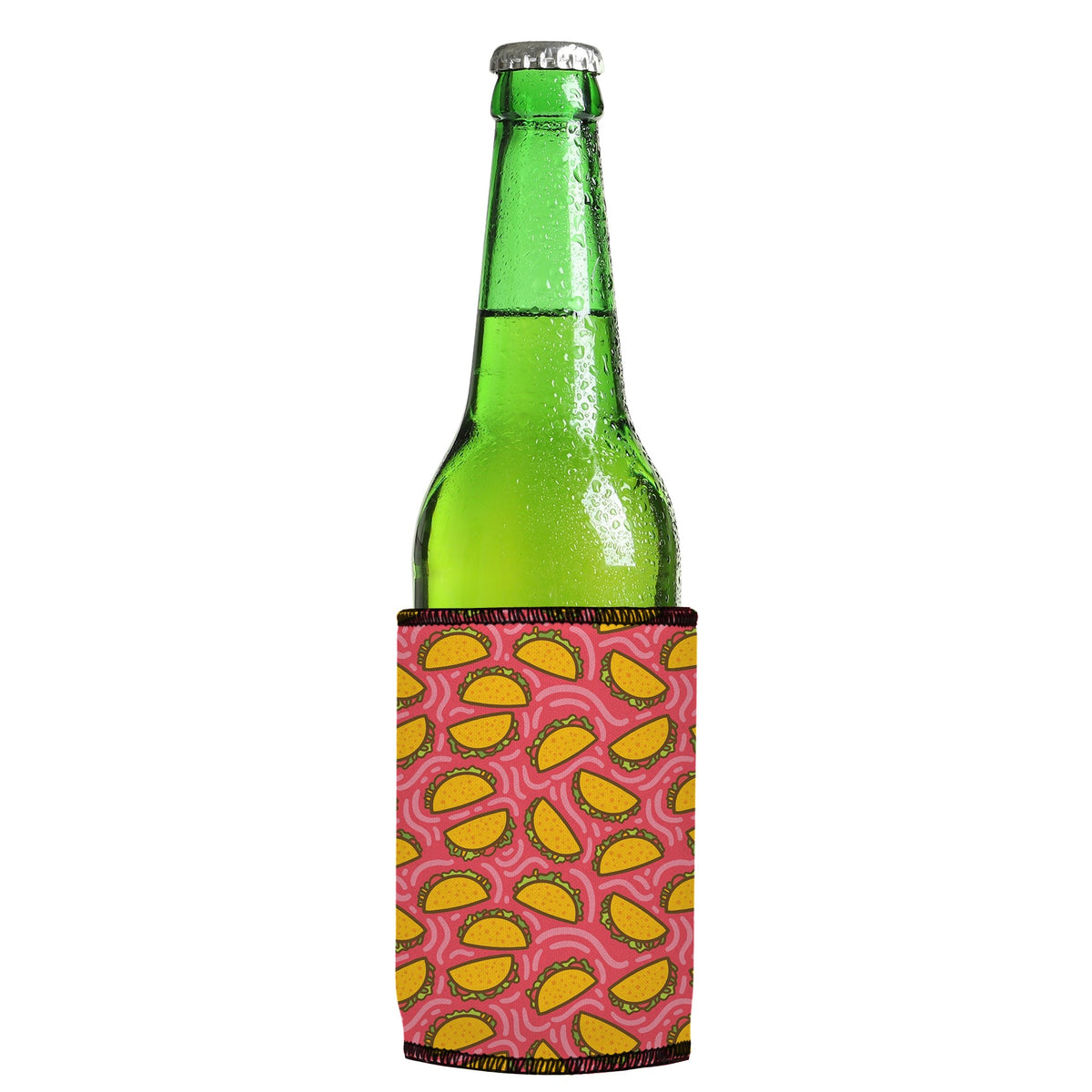 Raining Tacos Stubbyz One Size cooler on a slim Euro-style bottle