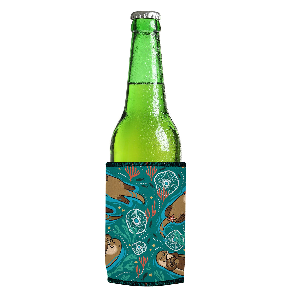 Sea Otters Chillin Stubbyz One Size cooler on a slim Euro-style bottle