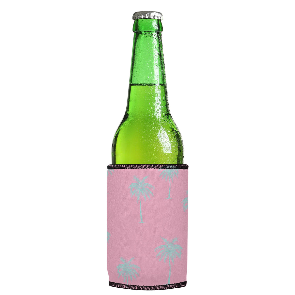Palm Trees Aqua Pink Stubbyz One Size cooler on a slim Euro-style bottle