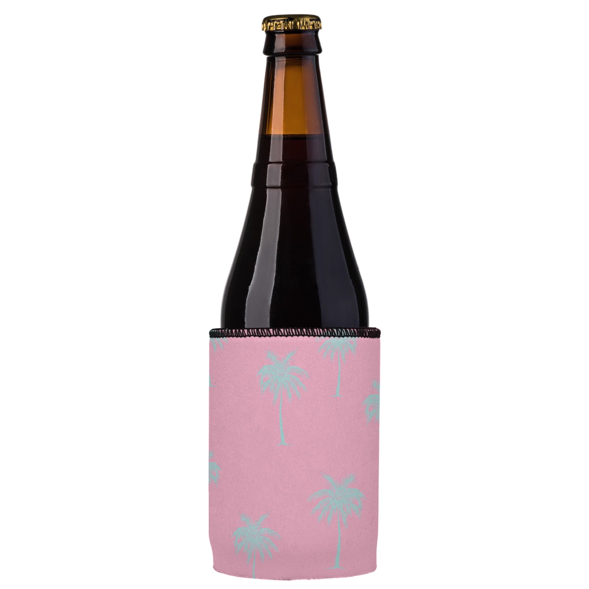 Stubbyz Palm Trees Aqua Pink Stubby Cooler