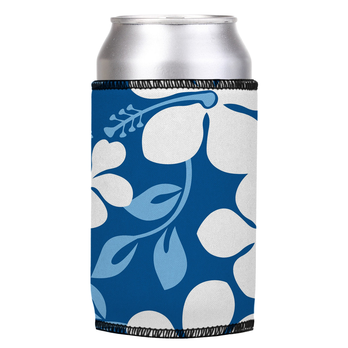 Hibiscus Flower Stubbyz One Size cooler on a standard can, angled view