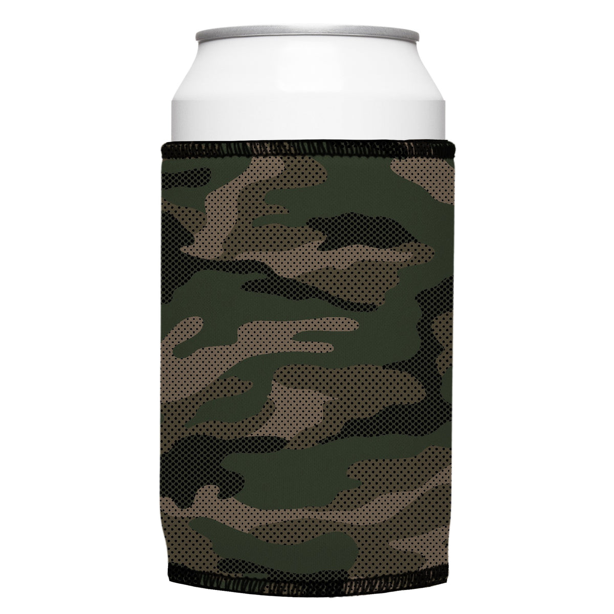 Green Camo Dot Pattern Stubbyz One Size cooler on a standard bottle