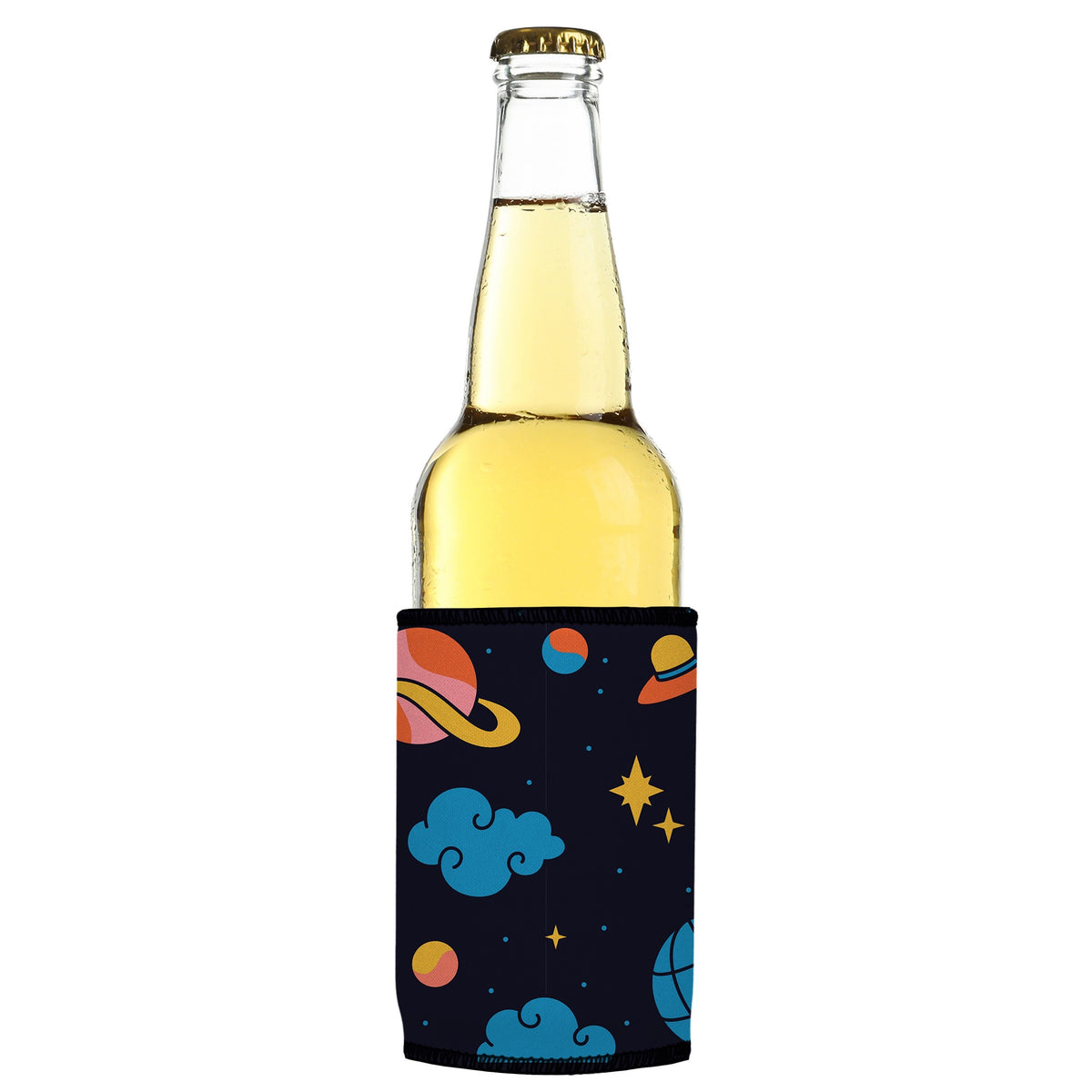 To the Moon Stubbyz One Size cooler on a slim bottle, angled view