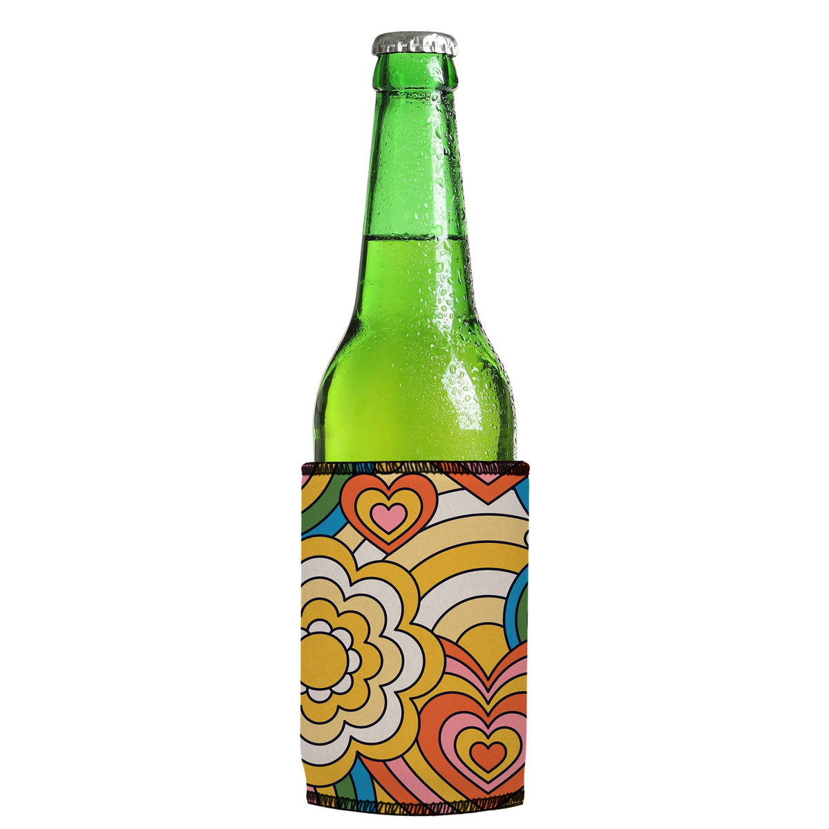 60s Hearts Stubbyz One Size cooler on a slim Euro-style bottle