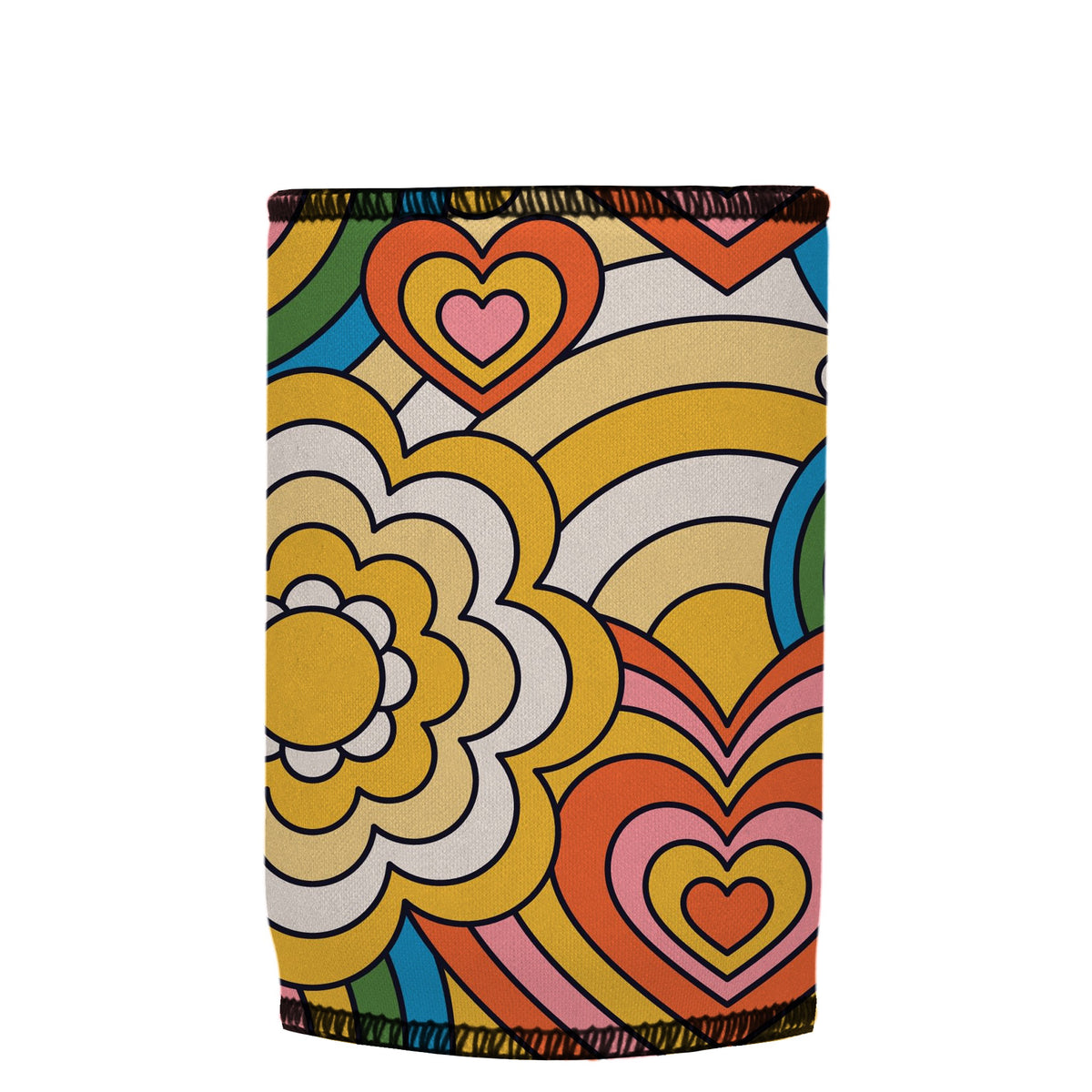60s Hearts Stubbyz One Size baseless stubby cooler, shown flat