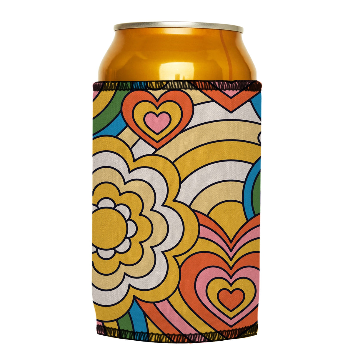 60s Hearts Stubbyz One Size cooler on a standard can