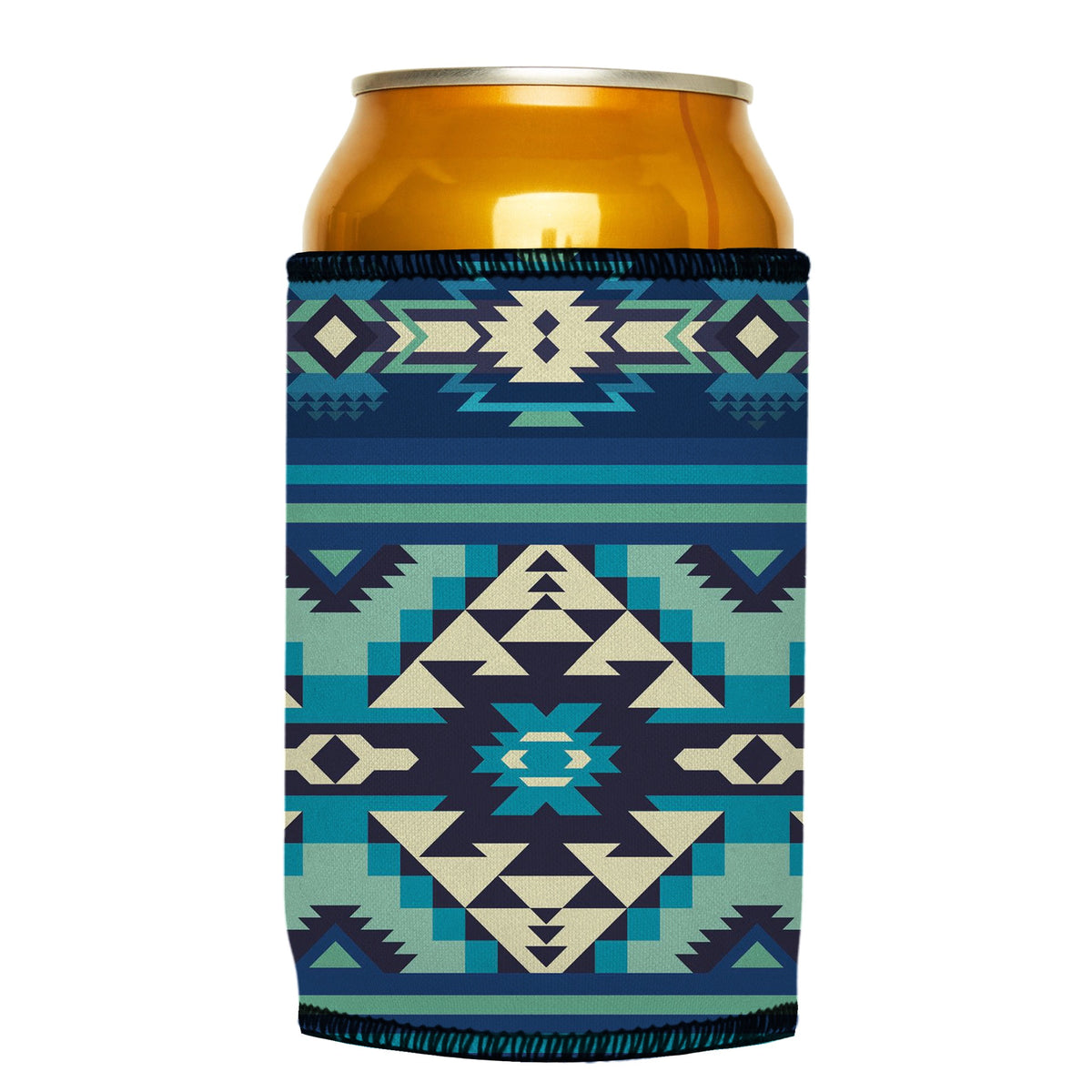 Blue Navajo Rug Stubbyz One Size cooler on a standard can