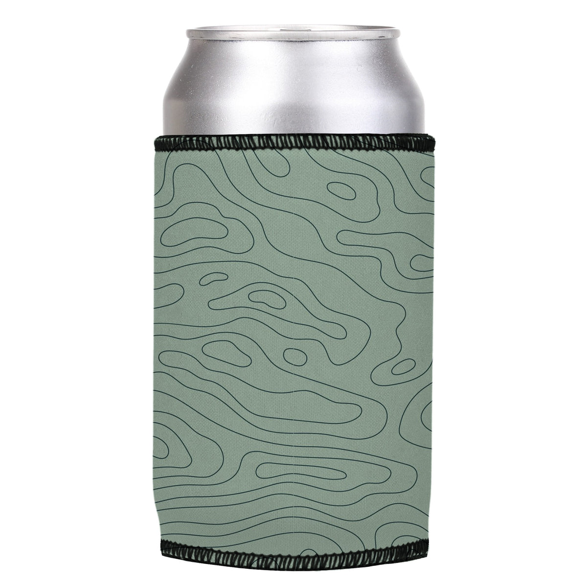 Topographic Map Stubbyz One Size cooler on a standard can, angled view