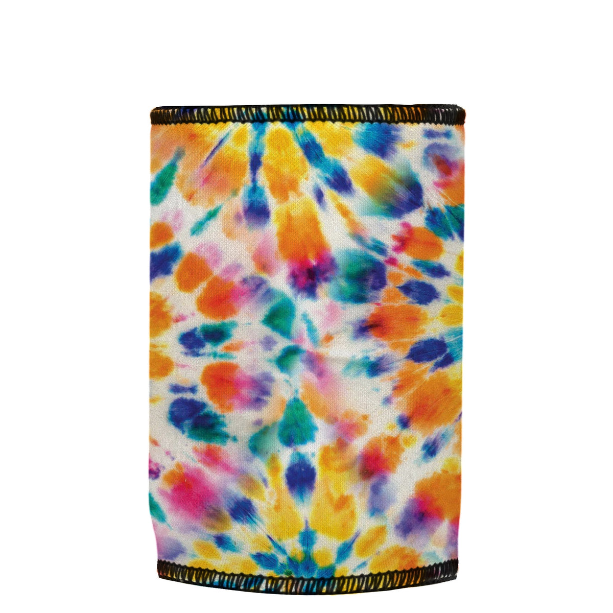 Rainbow Spiral Tie-Dye Stubbyz One Size baseless stubby cooler, shown flat