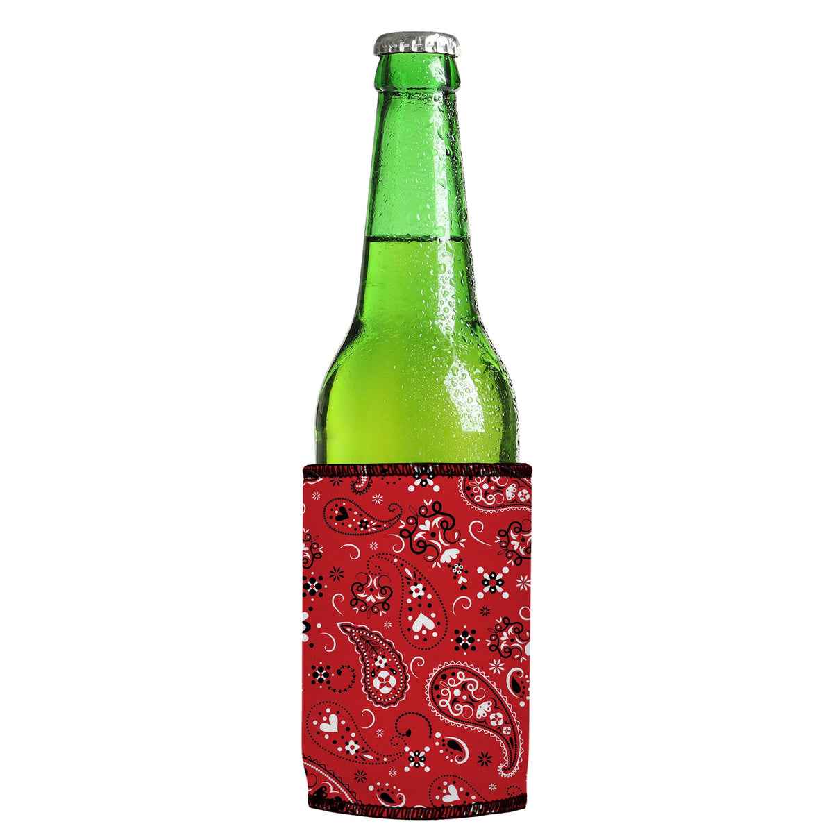 Red Bandana Stubbyz One Size cooler on a slim Euro-style bottle