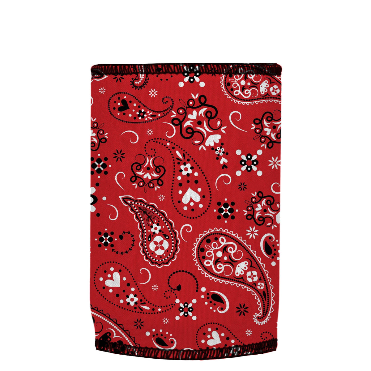Red Bandana Stubbyz One Size baseless stubby cooler, shown flat
