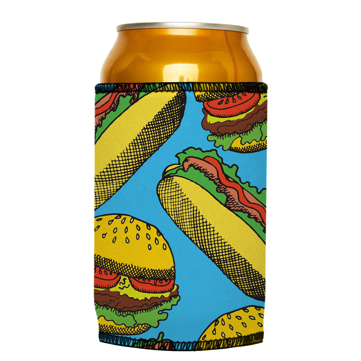 Hamburgers & Sandwiches Stubbyz One Size cooler on a standard can
