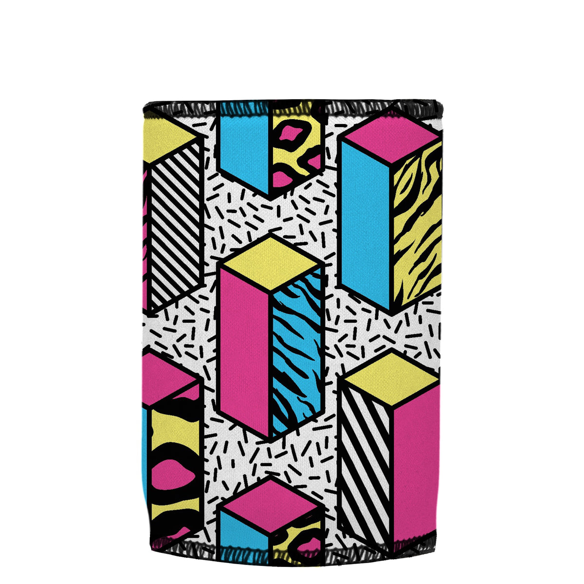 80s Allover Stubbyz One Size baseless stubby cooler, shown flat