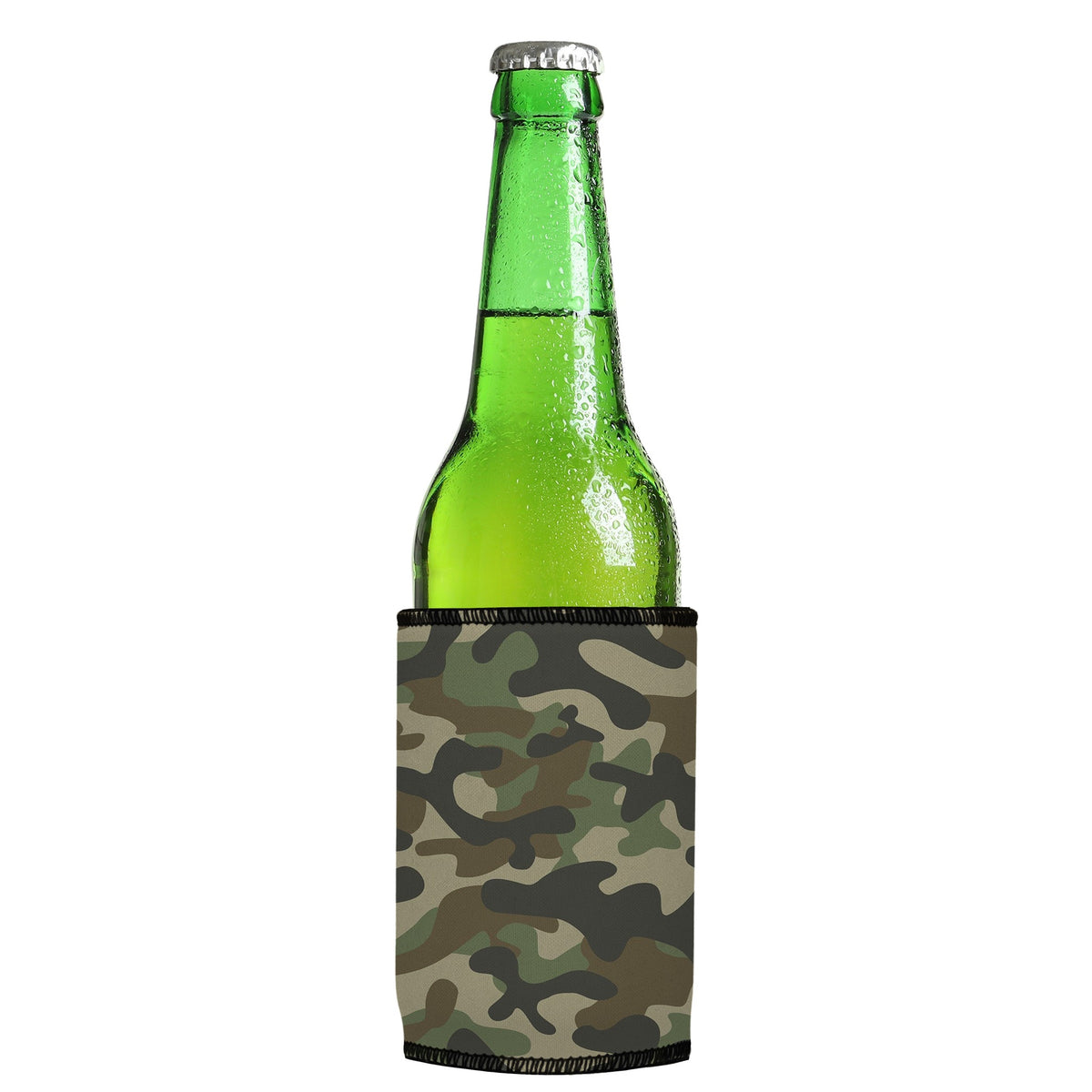 Woodland Camo Stubbyz One Size cooler on a slim Euro-style bottle