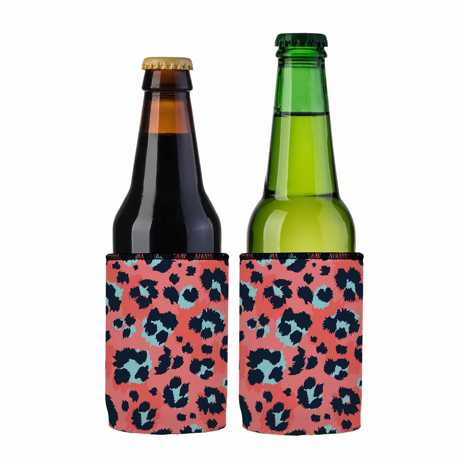 Stubbyz Coral Leopard Print Stubby Cooler 2-Pack